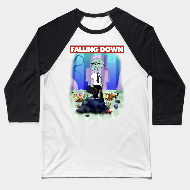 Squidward Falling Down Baseball T-Shirt by SpaceCop
